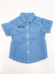 Rugged Butts Boys Cornflower Blue Gingham Short Sleeve Button Down Shirt