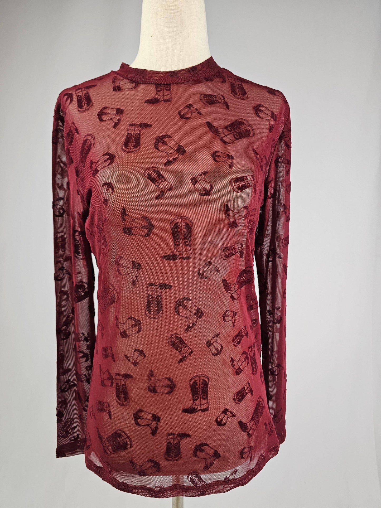 Blame it on the Boots Velvet Mesh Top