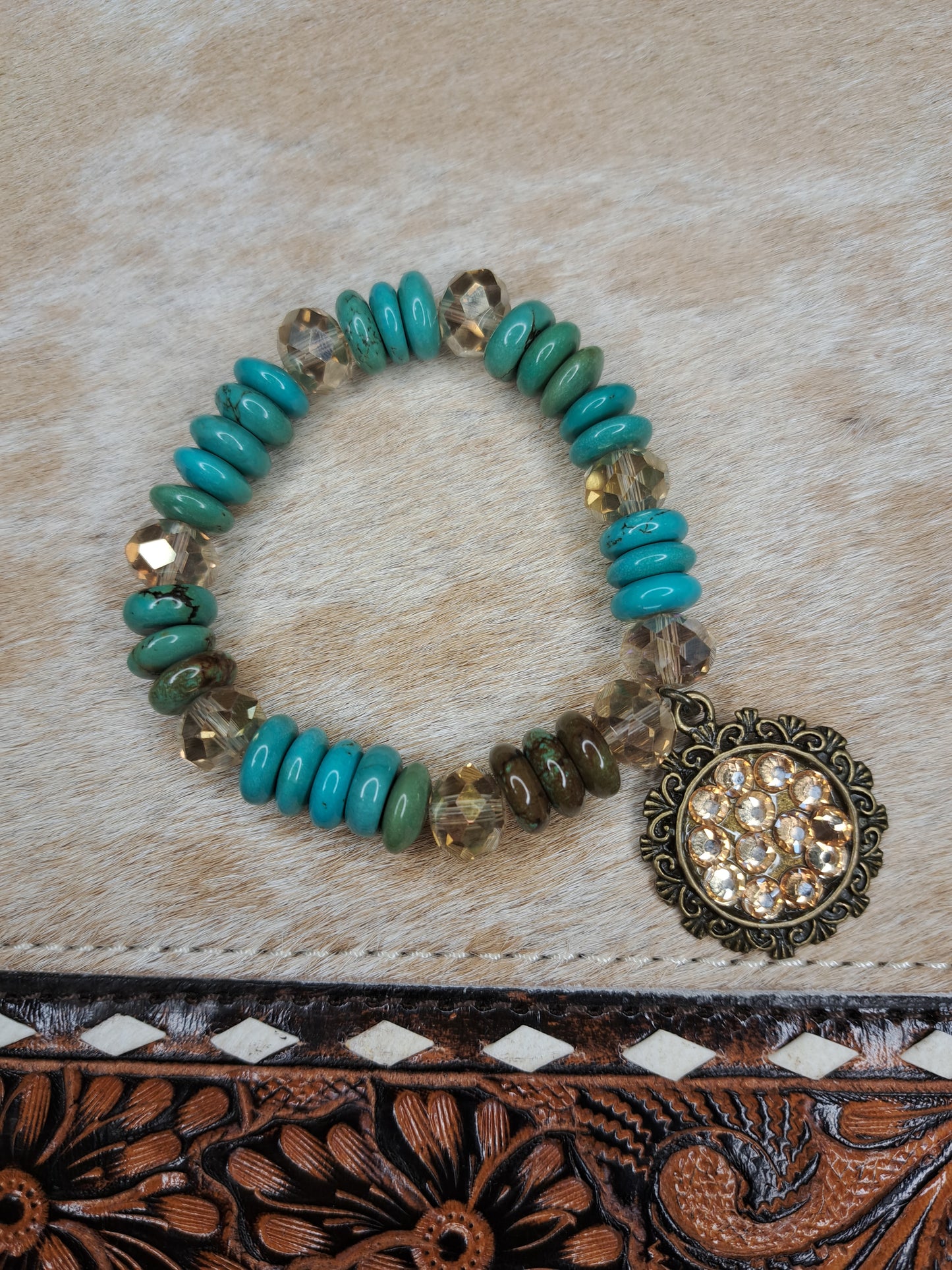 Medium Chunky Turquoise/Crystal Bracelet