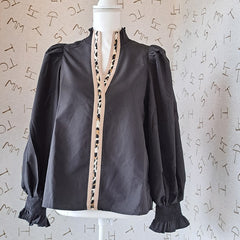 Black Ruffle Neck with Leopard Detail