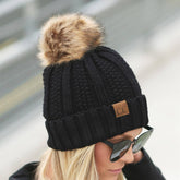 Black Beanie with Puff