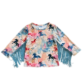 Watercolor Horse LS Fringe Shirt