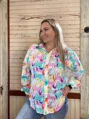 Horsin' Around- Long Sleeve Button Up