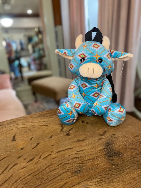 Cow Farm Pal Plush Backpack: Teal Aztec