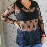 Collar Lace Top Black