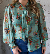 Teal Howdy Mesh Tie Bow