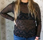 Printed Longhorn Mesh Top - Black/Brown