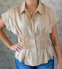 Contrast Stitched Smocked Waist