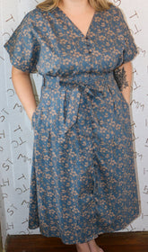 Floral Belted Midi Dress with Slit