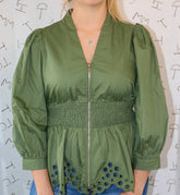 Olive Long Sleeve Eyelet Top