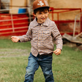 Shea Baby Orange/Purple Plaid LS Pearl Snap