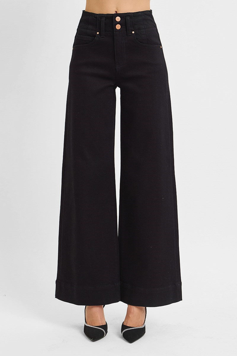 Risen High Rise-Ankle Wide- Double Button Detail