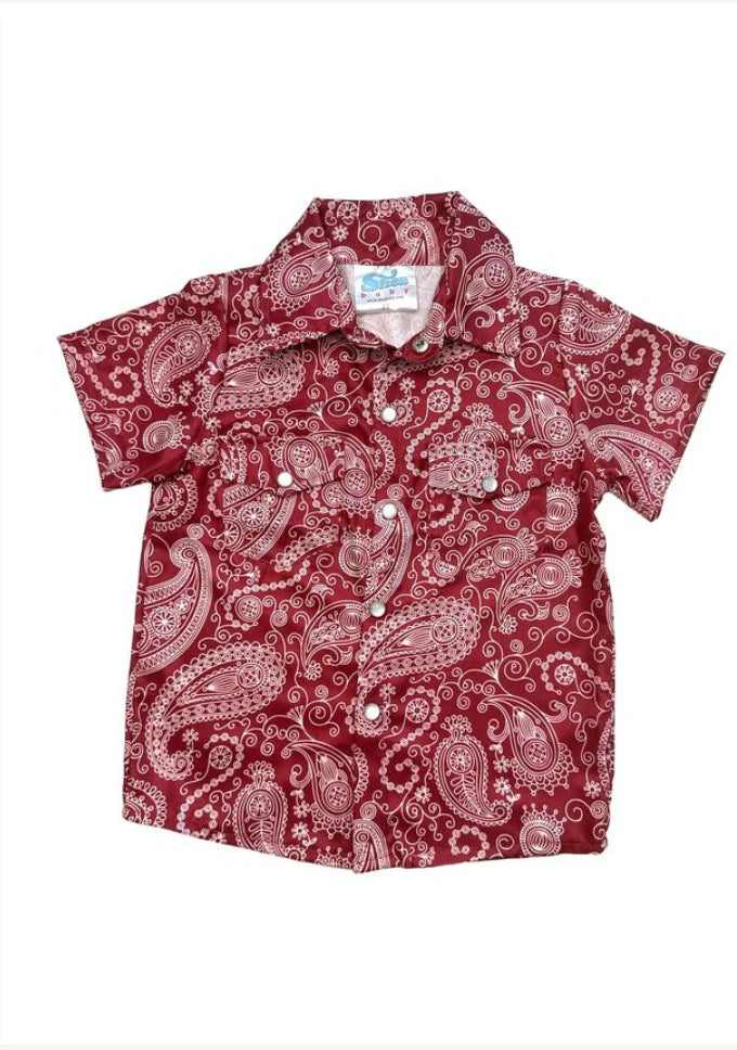 Maroon Paisley SS Pearl Snap- Shea Baby