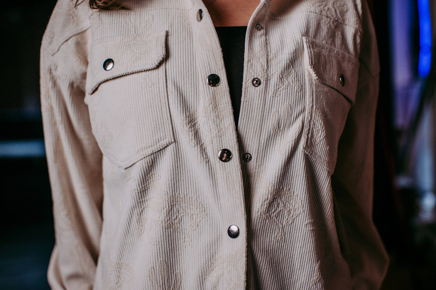 Embroidery Button Down Shacket
