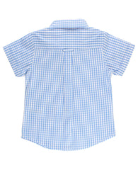 Rugged Butts Boys Cornflower Blue Gingham Short Sleeve Button Down Shirt