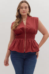 Smocked Waist Peplum Hem Top