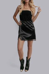 Shelby Black Satin Lace Skort