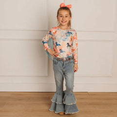 Watercolor Horse LS Fringe Shirt