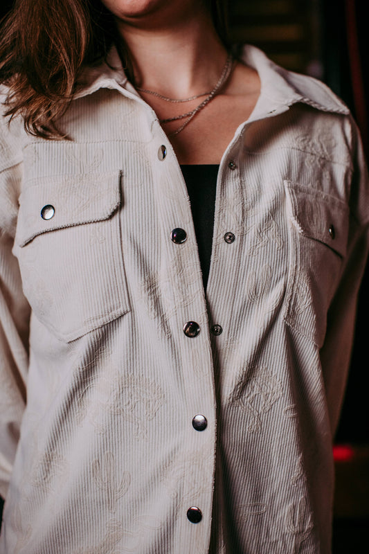 Embroidery Button Down Shacket