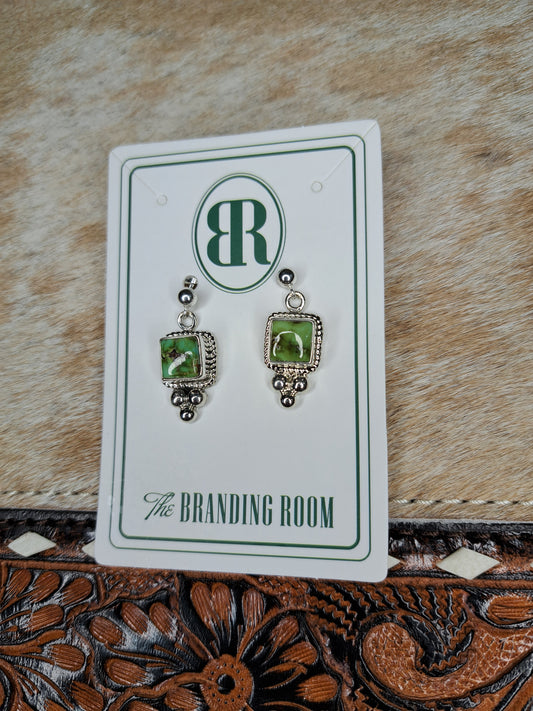 Sterling Silver Green Turquoise Stone Dangle 2.0