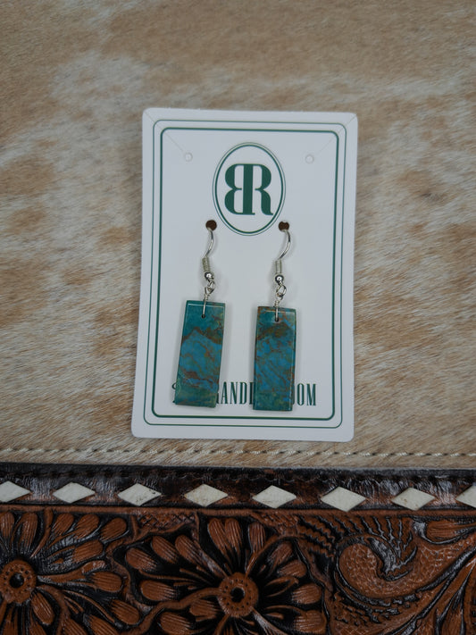 Sterling Silver Rectangle Turquoise Earrings