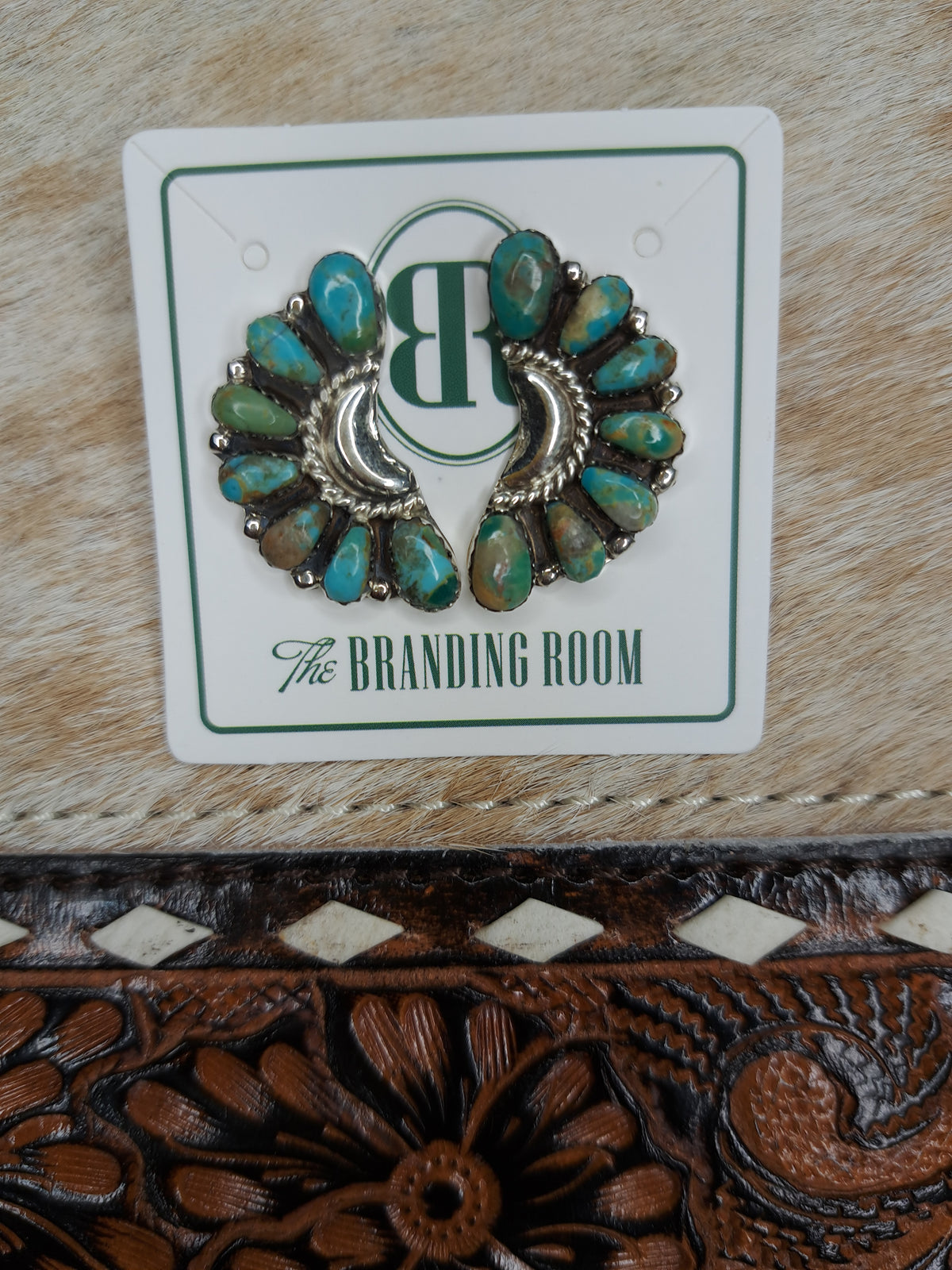 Sterling Silver Half Moon Turq Earrings