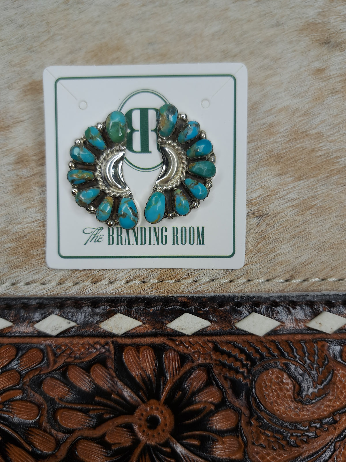 Sterling Silver Half Moon Turq Earrings 2.0