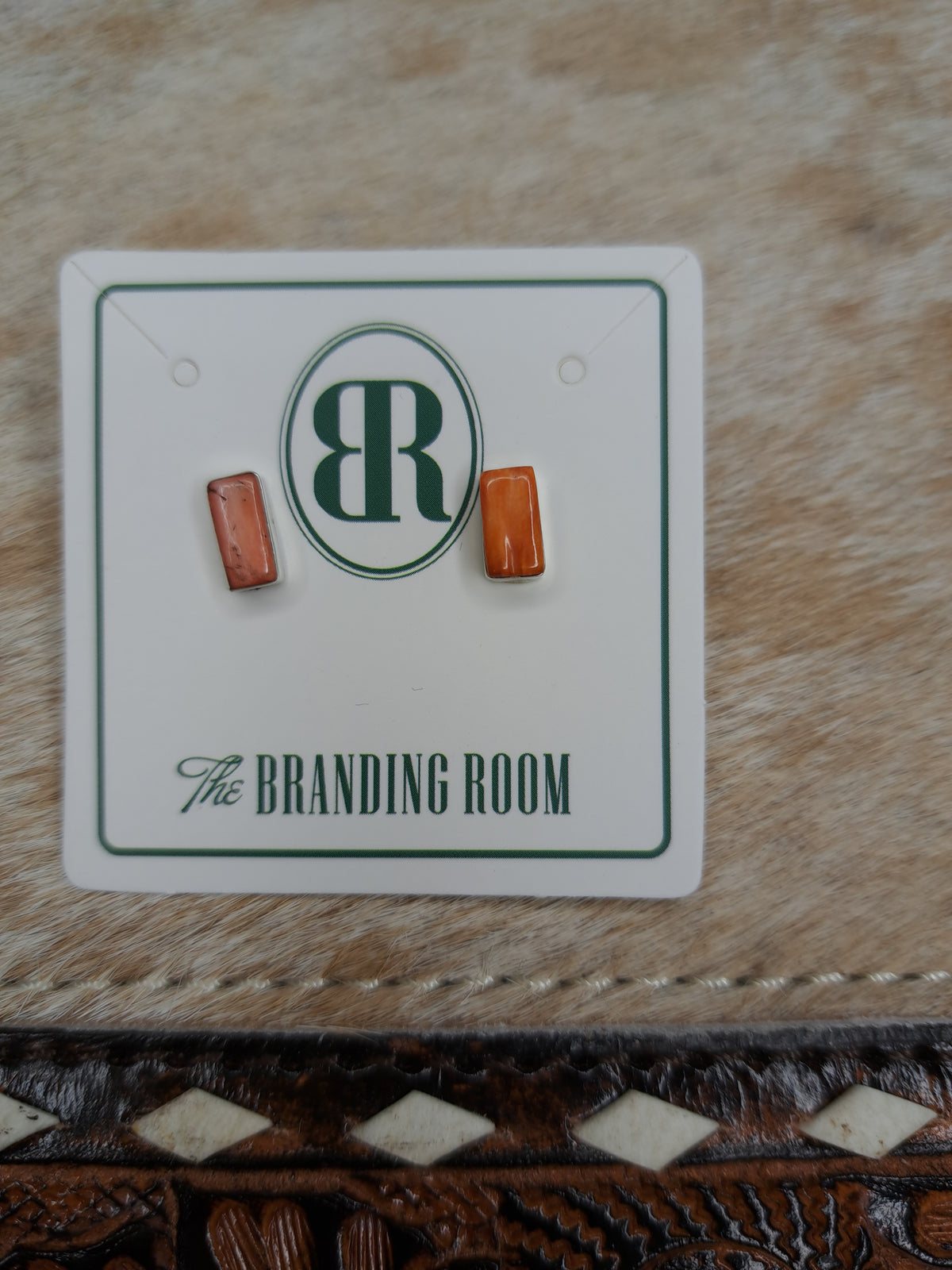 Sterling Silver Orange Bar Studs