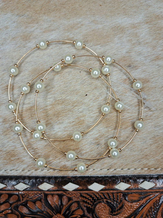 Pearl & Gold 3 Piece Bracelet