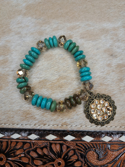Medium Chunky Turquoise/Crystal Bracelet