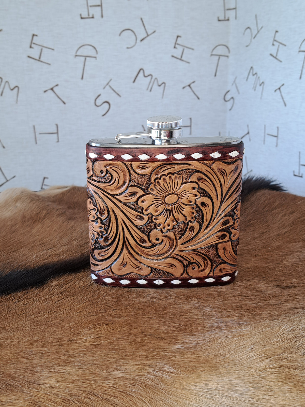 16 oz Flask- Tooled Leather
