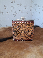 16 oz Flask- Tooled Leather