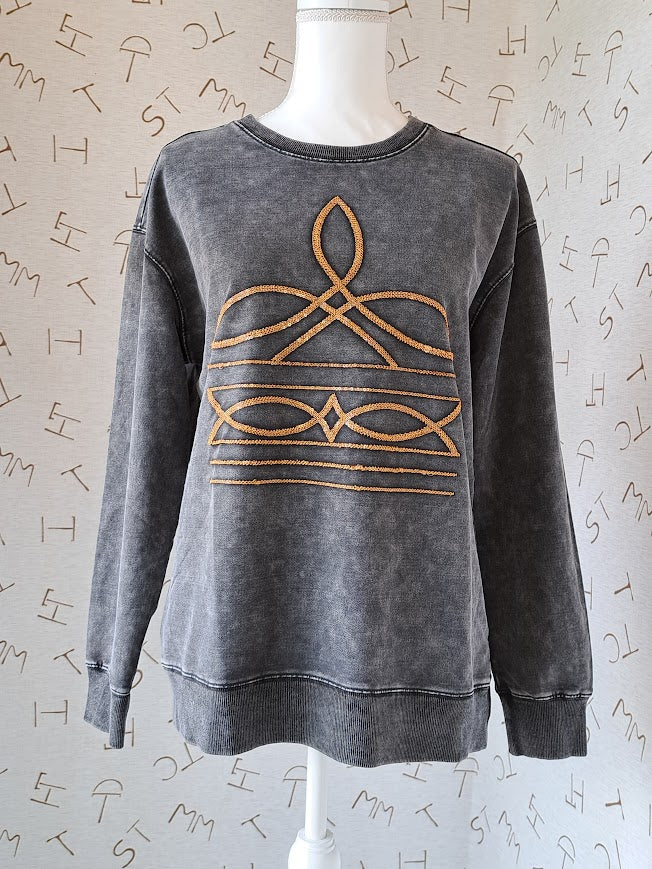 BOOT STITCH ACID WASH SWEATSHIRT
