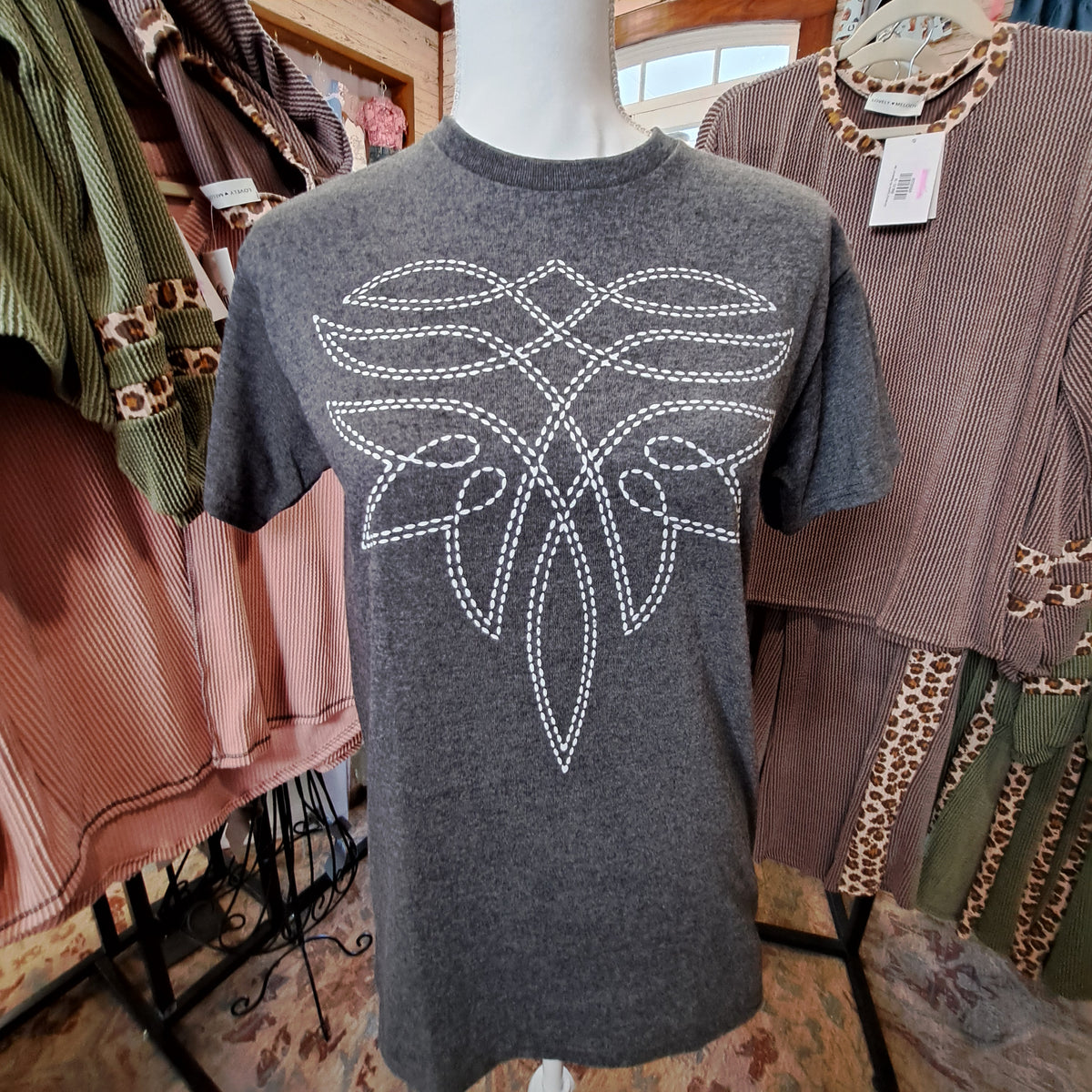 Gray Boot Stitch Tee