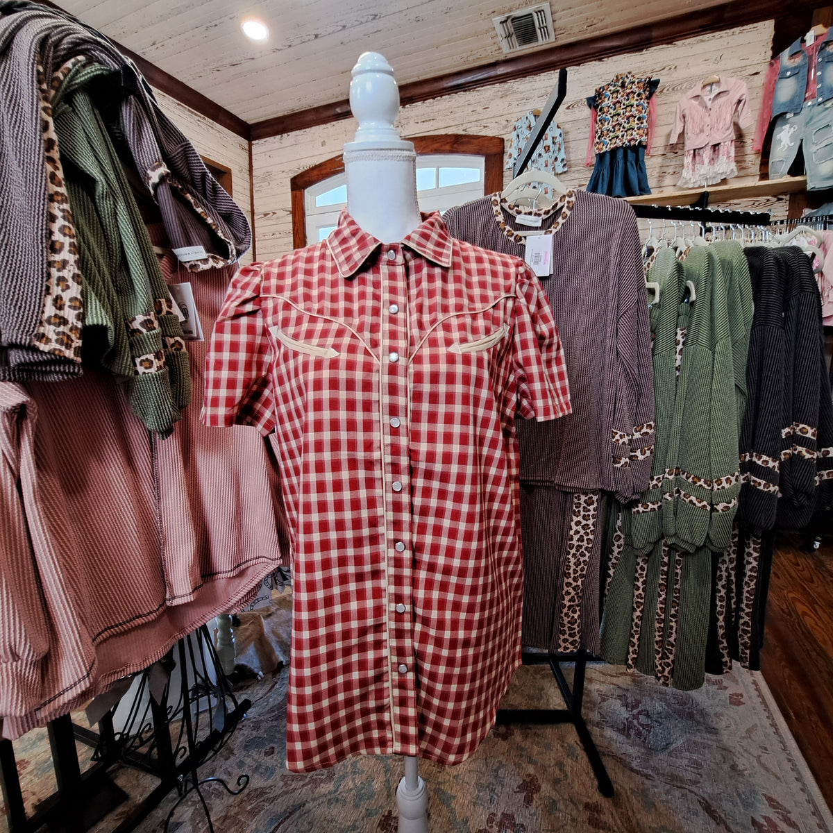 Red Gingham Pearl Snap