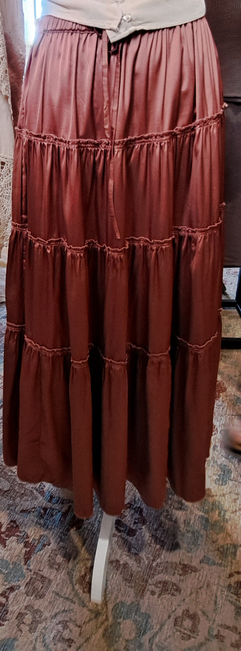 Satin Tiered Midi Skirt