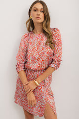 Tomato Red Leopard Print Long Sleeve Hollowed Back Split Mini Dress