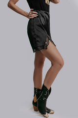 Shelby Black Satin Lace Skort