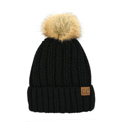 Black Beanie with Puff