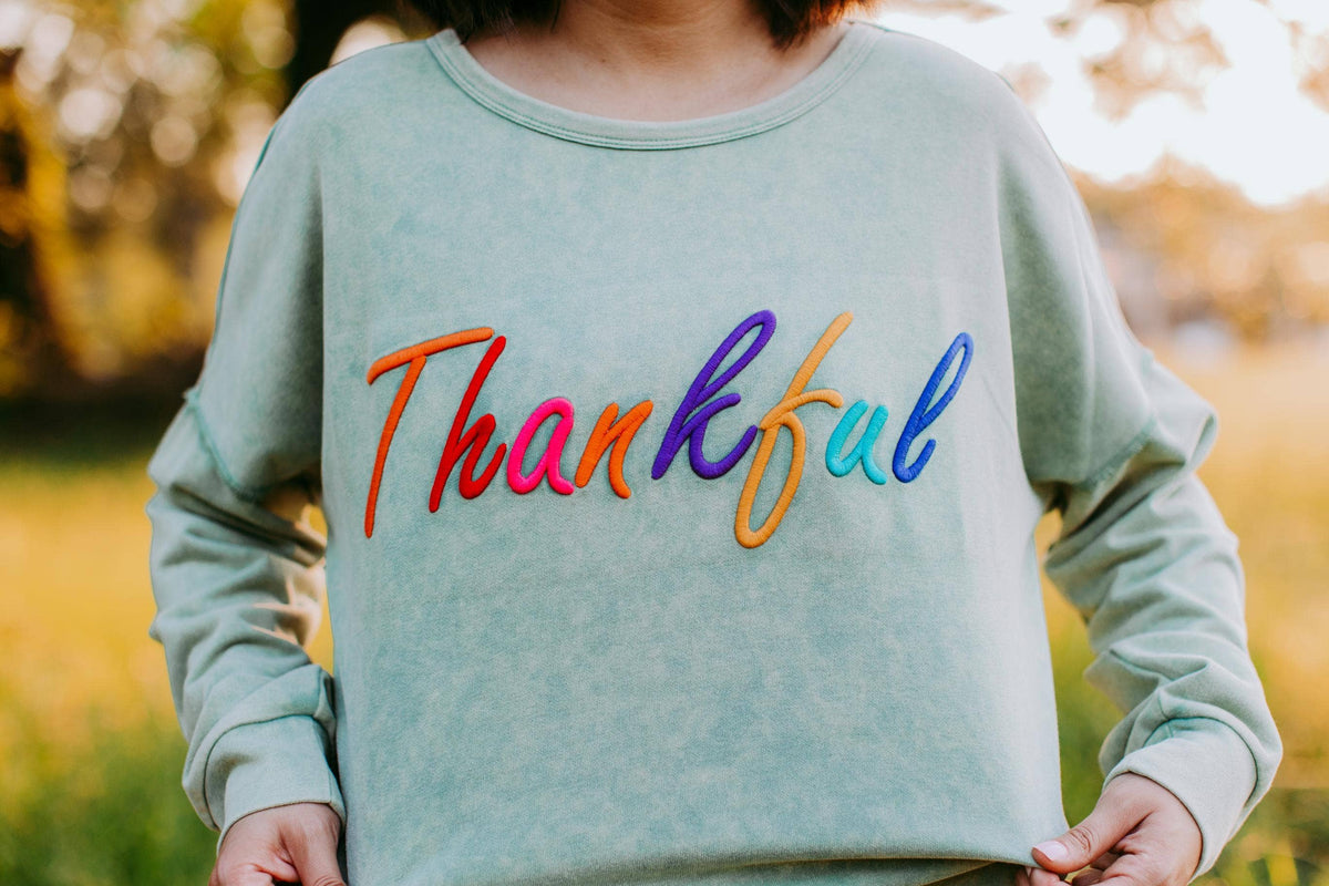 Thankful Raised Embroidery Sweatshirt