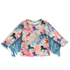 Watercolor Horse LS Fringe Shirt