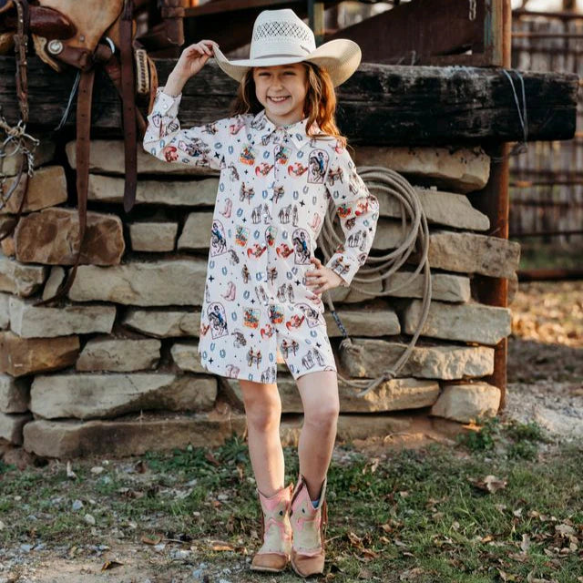 Pink Vintage Cowgirl LS Pearl Snap Dress