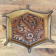 Leather Tray: Floral Tooled