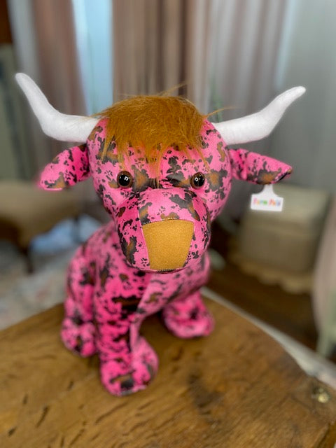 Highland Farm Pal Plush Toy: Pink Cow Print