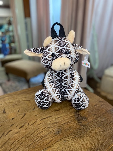 Cow Farm Pal Plush Backpack: Brown & White