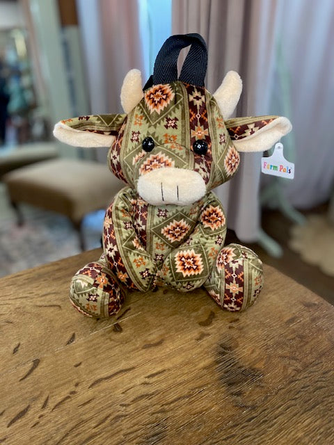 Cow Farm Pal Plush Backpack: Green Aztec