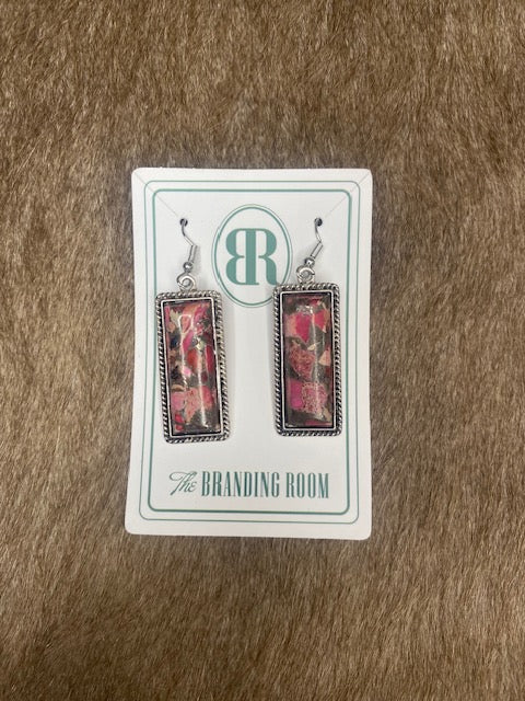 Sarah Earrings: Rectangle Full Stone Pink