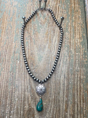 Sally Necklace: Silver bead with Turquoise Tear Drop