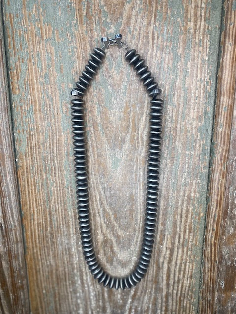 Large Silver Flat Beaded Necklace