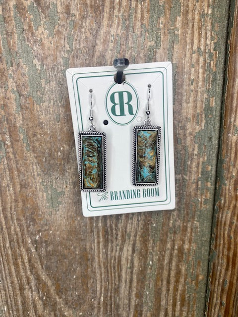 Sarah Earrings: Rectangle Full Stone Turquoise